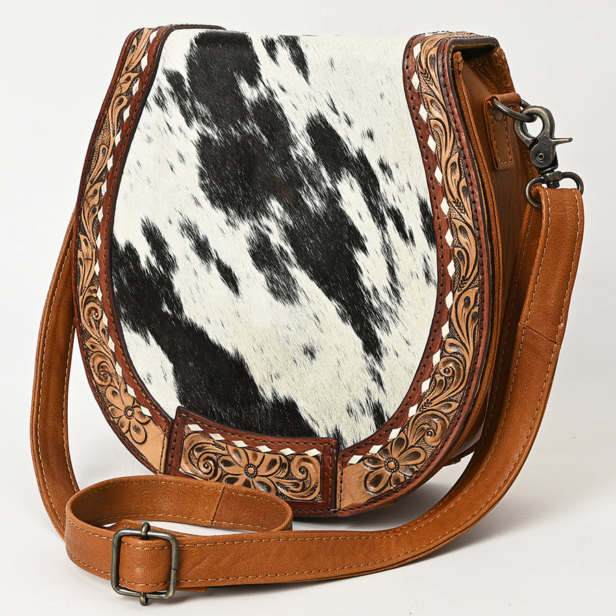 American Darling Hair-On Cowhide Western Leather Crossbody Bag with Hand-Tooled Accents - Uhorse