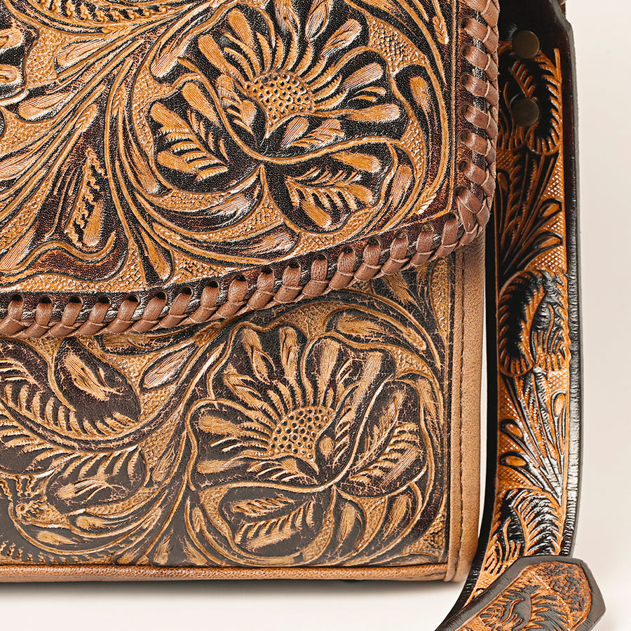 American Darling Hand-Tooled Genuine Leather Western Briefcase – Floral Carving, Durable Construction, Multi-Compartment Organizer for Work