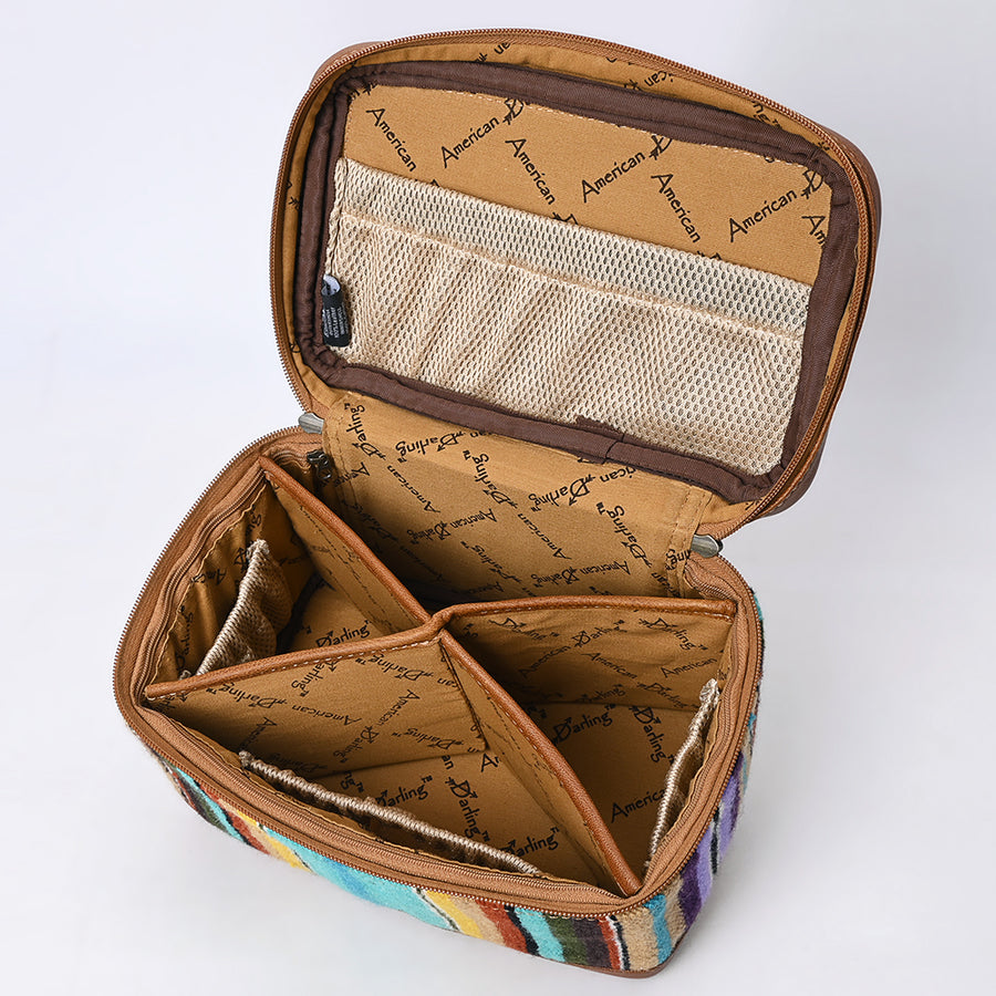 American Darling Western Jewelry Case – Hand-Woven Saddle Blanket with Genuine Leather Trim – Travel Organizer Box for Accessories