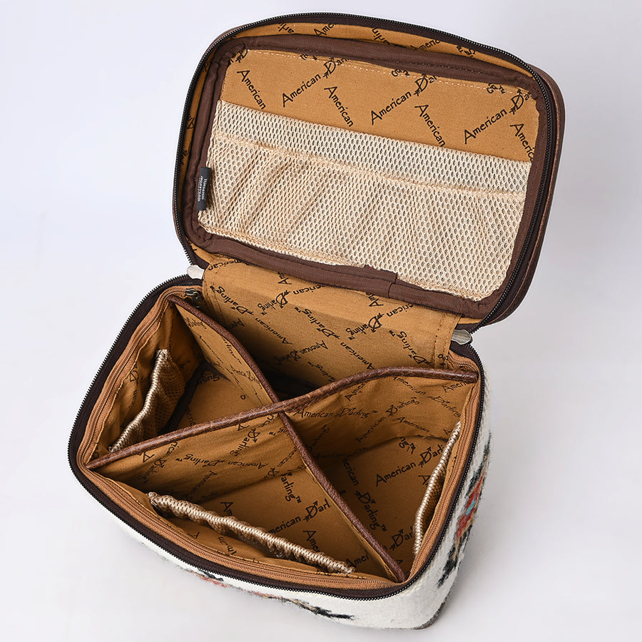 American Darling Western Jewelry Case – Hand-Woven Saddle Blanket with Genuine Leather Trim – Travel Organizer Box for Accessories