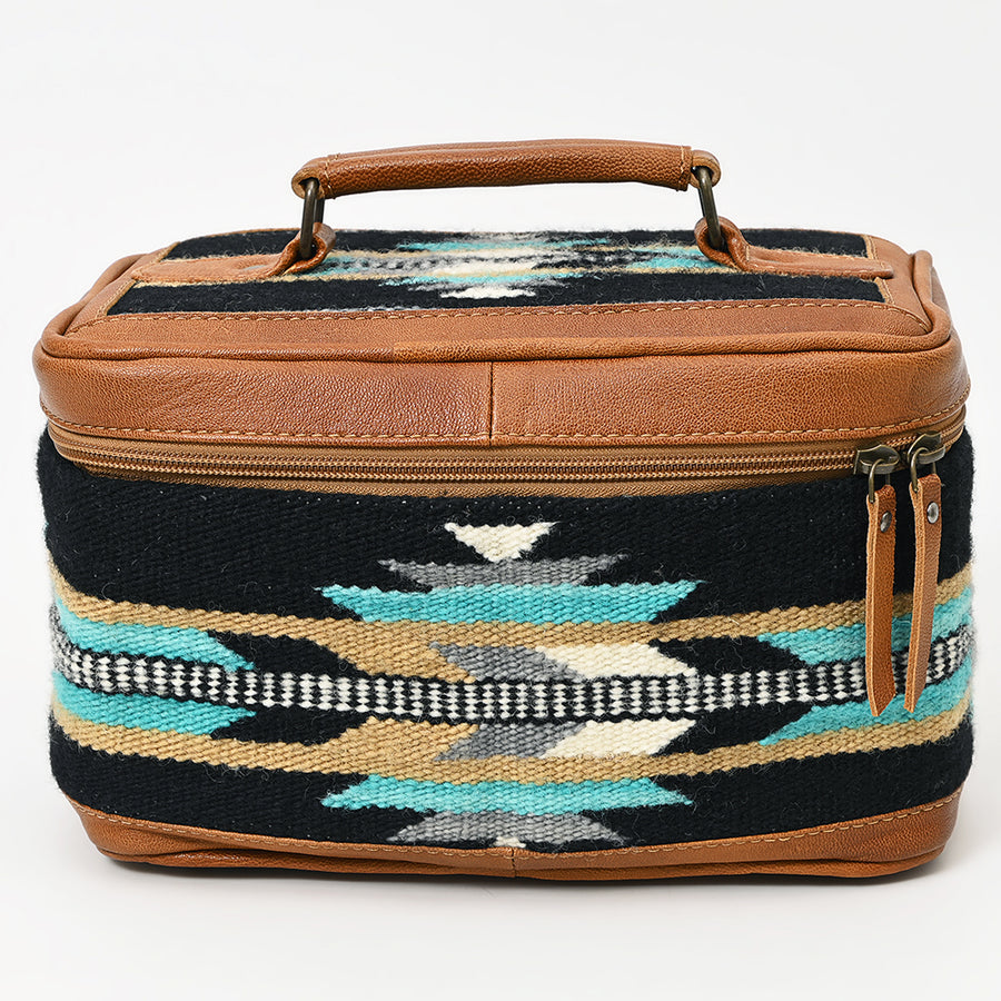 American Darling Western Jewelry Case – Hand-Woven Saddle Blanket with Genuine Leather Trim – Travel Organizer Box for Accessories