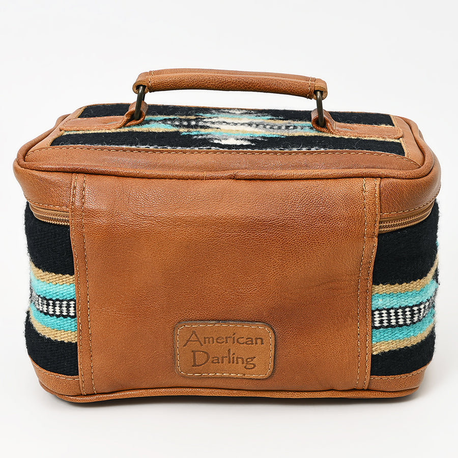 American Darling Western Jewelry Case – Hand-Woven Saddle Blanket with Genuine Leather Trim – Travel Organizer Box for Accessories