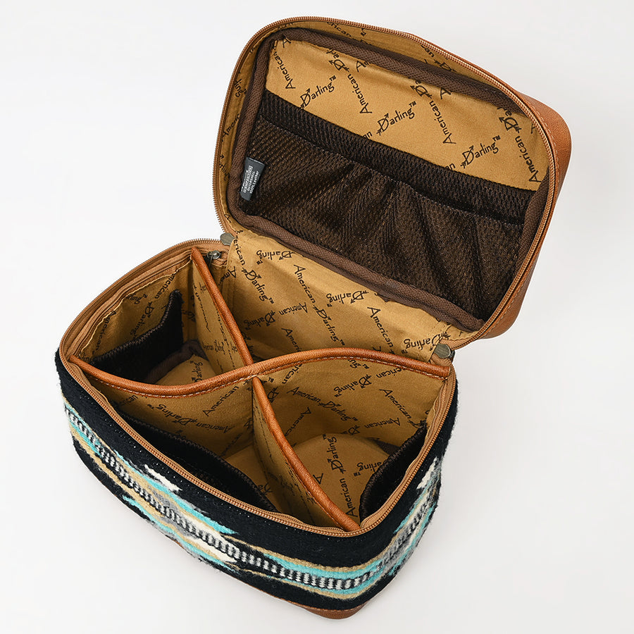 American Darling Western Jewelry Case – Hand-Woven Saddle Blanket with Genuine Leather Trim – Travel Organizer Box for Accessories