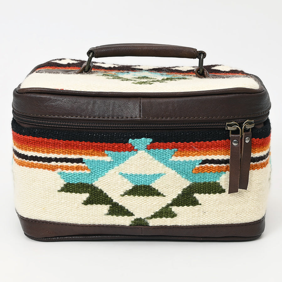 American Darling Western Jewelry Case – Hand-Woven Saddle Blanket with Genuine Leather Trim – Travel Organizer Box for Accessories
