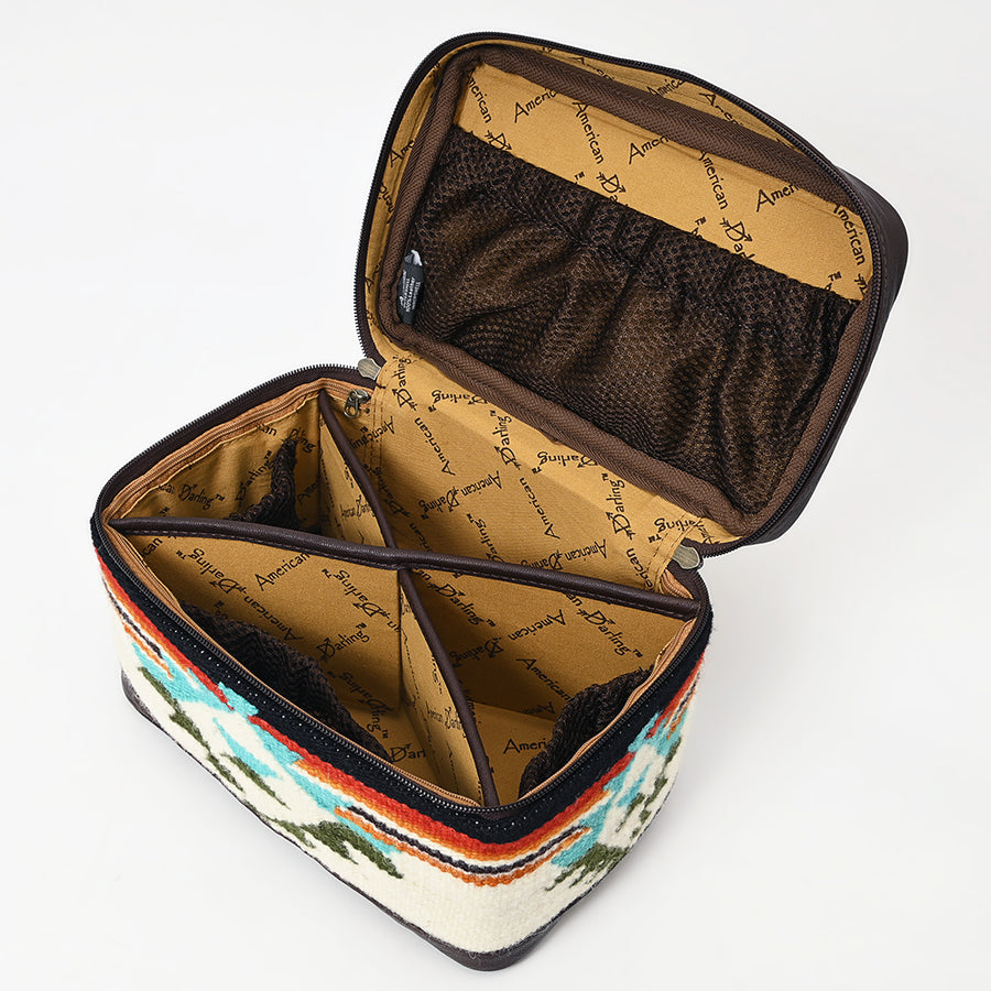 American Darling Western Jewelry Case – Hand-Woven Saddle Blanket with Genuine Leather Trim – Travel Organizer Box for Accessories