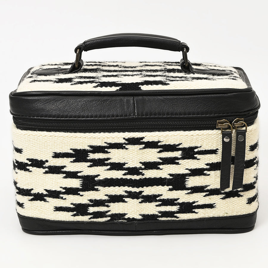 American Darling Western Jewelry Case – Hand-Woven Saddle Blanket with Genuine Leather Trim – Travel Organizer Box for Accessories