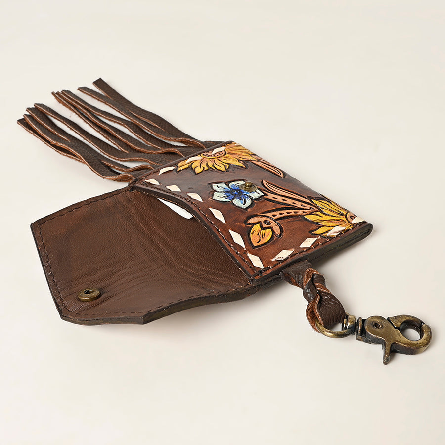 American Darling Hand Tooled Floral Carved Coin Purse Fringes Eco-Friendly Vegetable-Tanned Genuine Leather Western Wallet