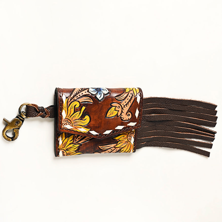 American Darling Hand Tooled Leather Fringe Coin Purse Western Wallet - Uhorse