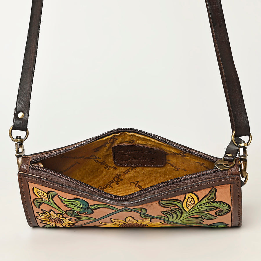 American Darling Hand Tooled Floral Carved Small Cross body Bag Eco-Friendly Vegetable-Tanned Genuine Leather YKK Zipper