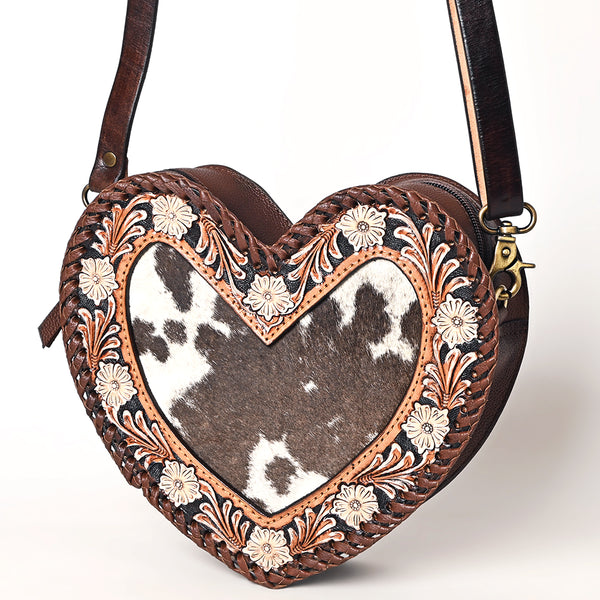American Darling Hair-On Cowhide Leather Canteen Bag Floral Carved - Uhorse