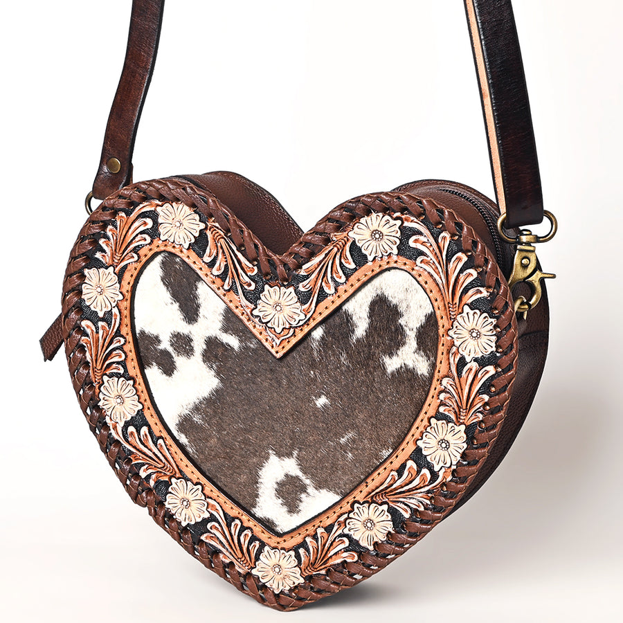 American Darling Hair-On Cowhide Leather Canteen Bag Floral Carved - Uhorse