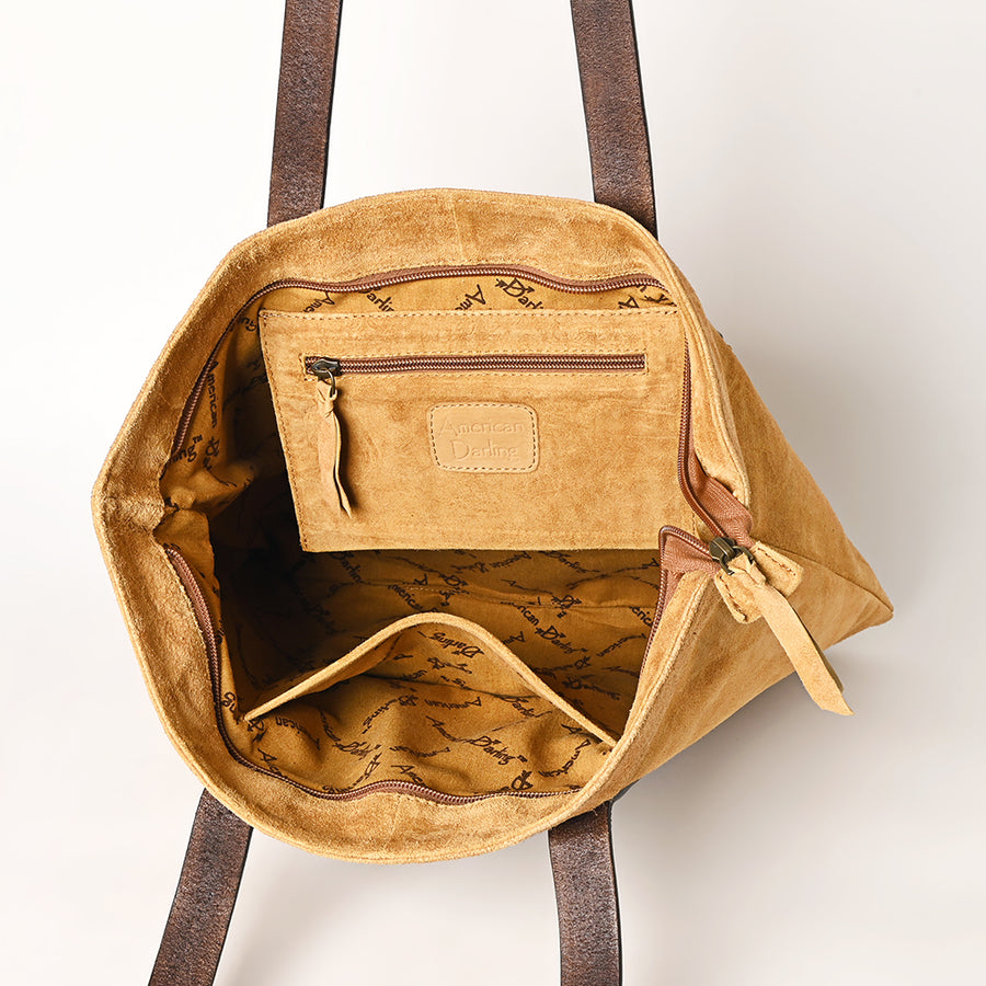 American Darling Suede Leather Hand Tooled Floral Carved Tote Bag Eco-Friendly Vegetable-Tanned Genuine Leather Western Purse YKK Zipper