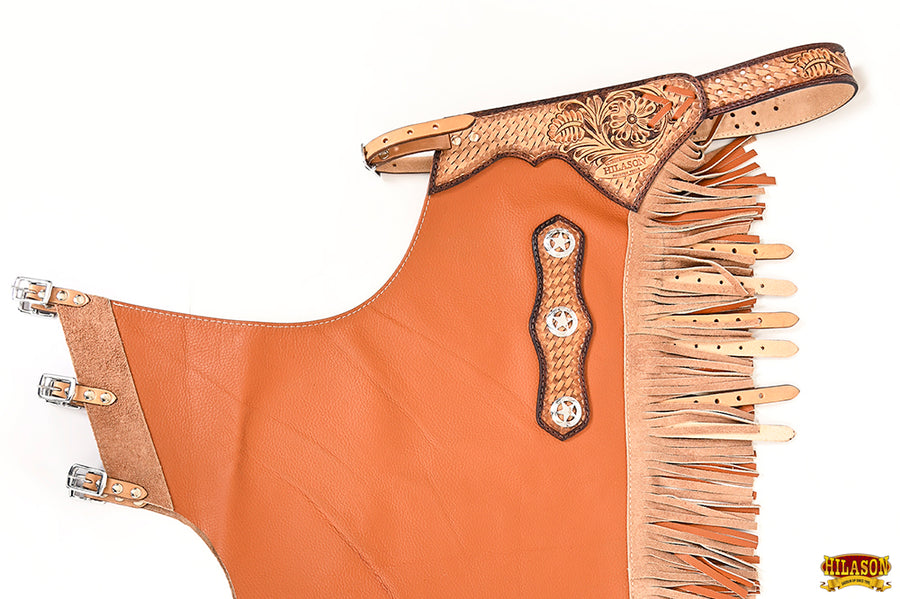 HILASON Bull Riding Chinks Adult Pro Rodeo Bronc Leather Tan | Handmade Chaps Western for Adults Hand Tooled