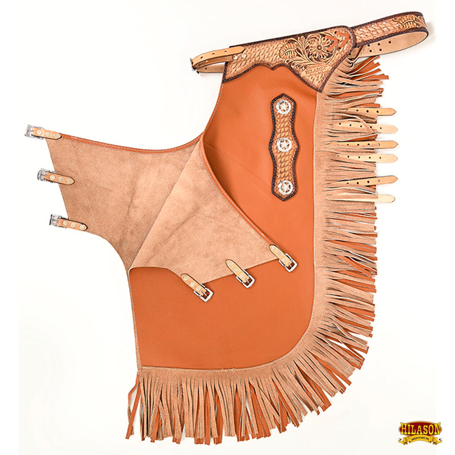 HILASON Bull Riding Chinks Adult Pro Rodeo Bronc Leather Tan | Handmade Chaps Western for Adults Hand Tooled