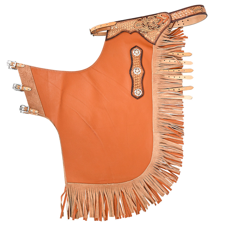 Hilason Western Bull Riding Chinks Chaps Adult Pro Rodeo Bronc Leather Tan - Uhorse