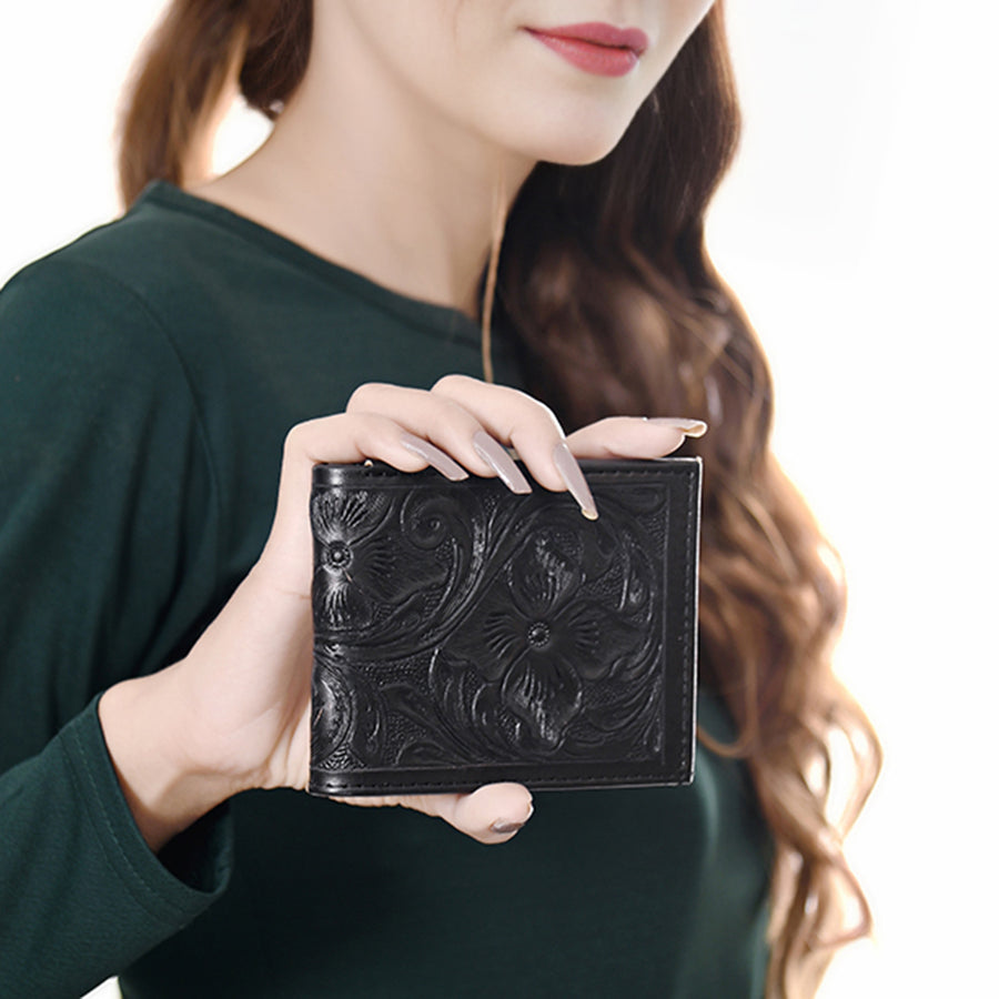 American Darling Western Bifold Wallet Handcrafted from Tooled Genuine Leather | Floral Carved Design with Multiple Card Slots