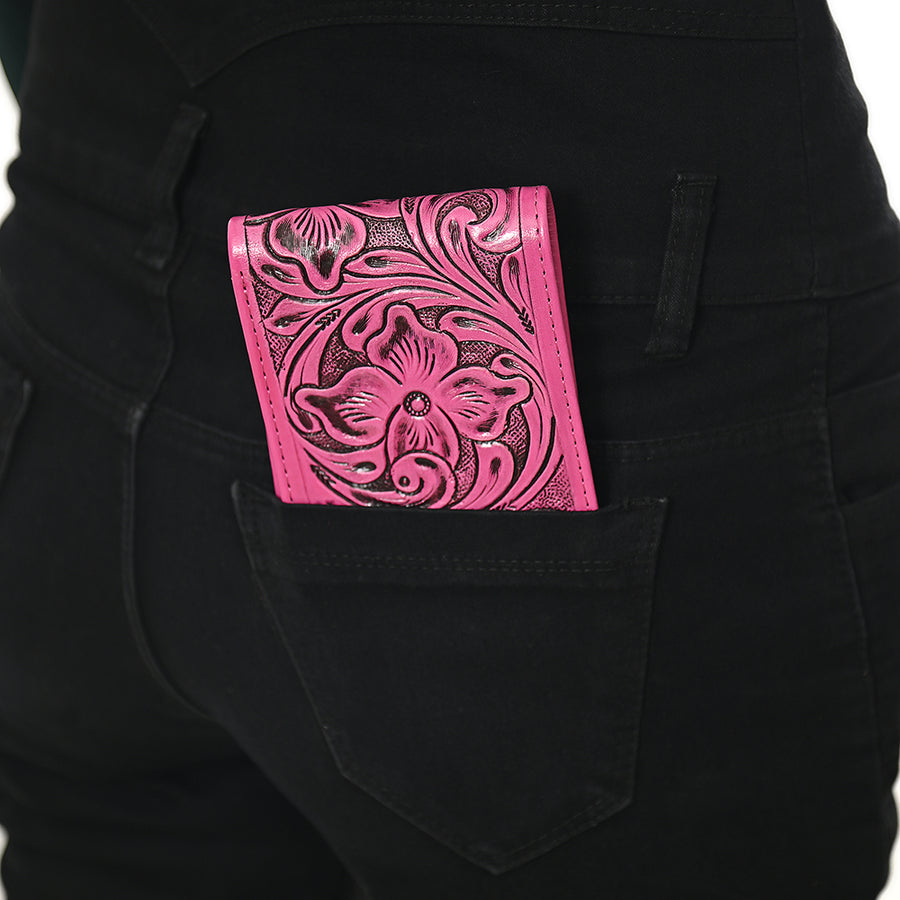 American Darling Western Bifold Wallet Handcrafted from Tooled Genuine Leather | Floral Carved Design with Multiple Card Slots