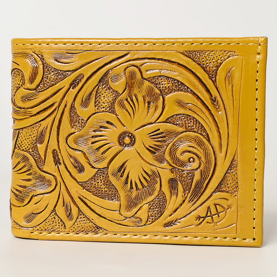 American Darling Western Bifold Wallet Handcrafted from Tooled Genuine Leather | Floral Carved Design with Multiple Card Slots