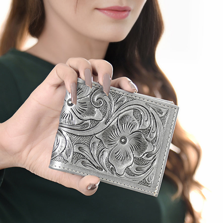 American Darling Western Bifold Wallet Handcrafted from Tooled Genuine Leather | Floral Carved Design with Multiple Card Slots