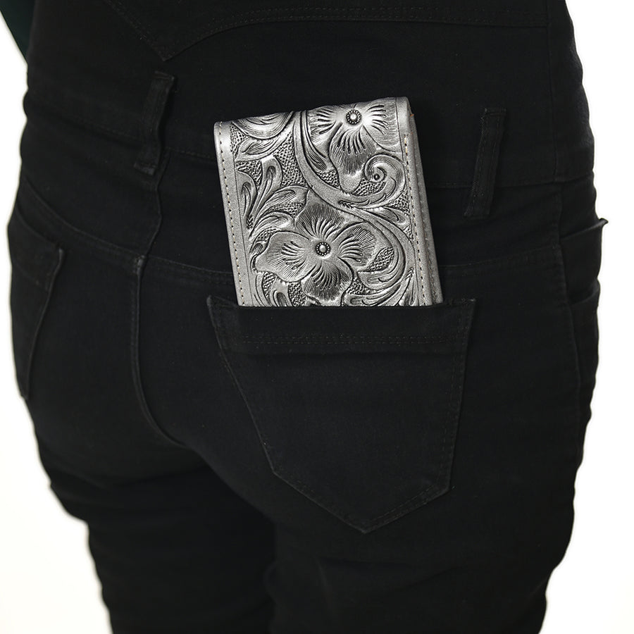 American Darling Western Bifold Wallet Handcrafted from Tooled Genuine Leather | Floral Carved Design with Multiple Card Slots