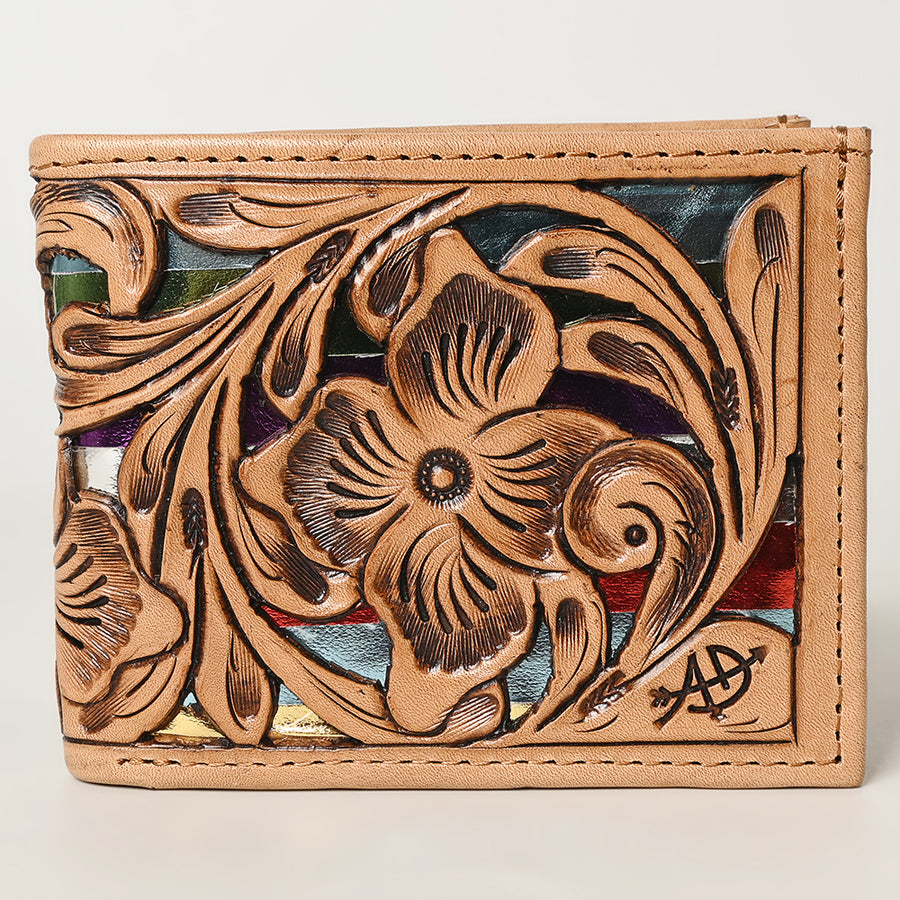 American Darling Western Bifold Wallet Handcrafted from Tooled Genuine Leather | Floral Carved Design with Multiple Card Slots