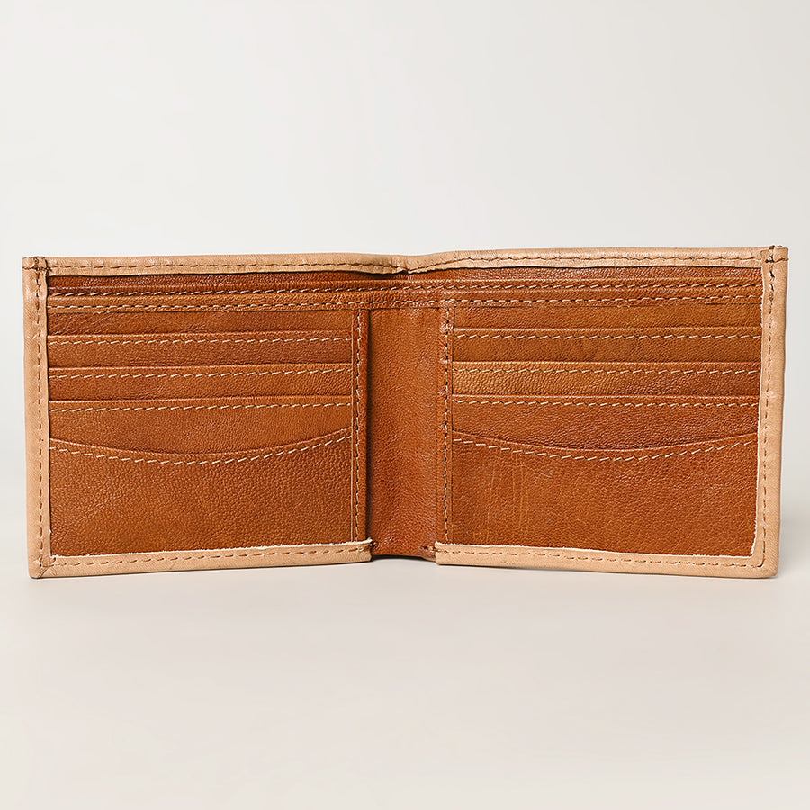 American Darling Western Bifold Wallet Handcrafted from Tooled Genuine Leather | Floral Carved Design with Multiple Card Slots