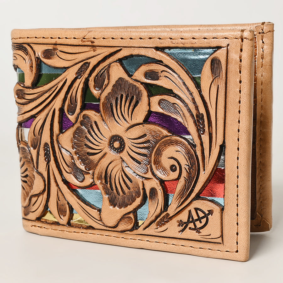 American Darling Hand Tooled Leather Bifold Wallet | Floral Carved Purse - Uhorse