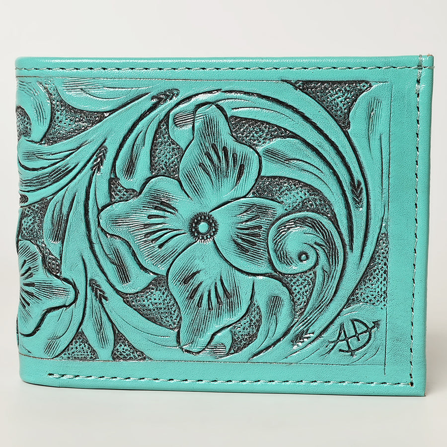 American Darling Western Bifold Wallet Handcrafted from Tooled Genuine Leather | Floral Carved Design with Multiple Card Slots