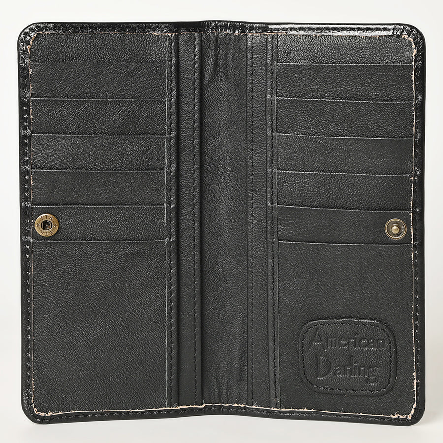 American Darling Hand-Tooled Genuine Leather Wallet Handbag – Floral Carved Western Women’s Wallet with Card Slots & Bill Compartments