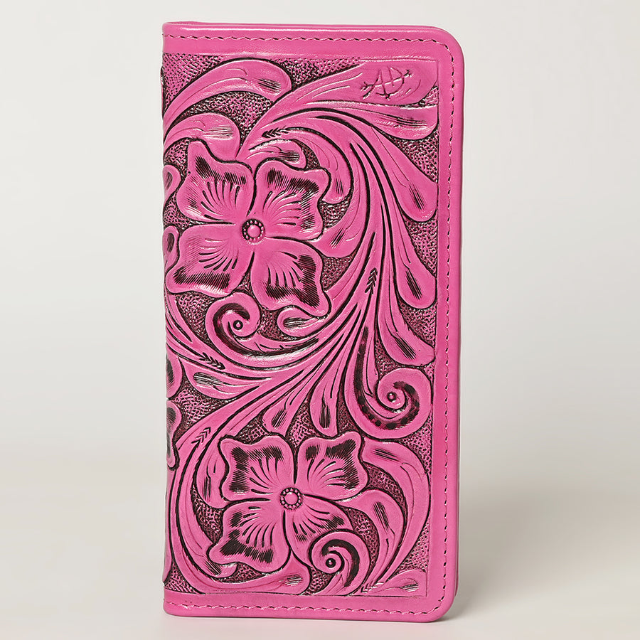 American Darling Hand-Tooled Genuine Leather Wallet Handbag – Floral Carved Western Women’s Wallet with Card Slots & Bill Compartments