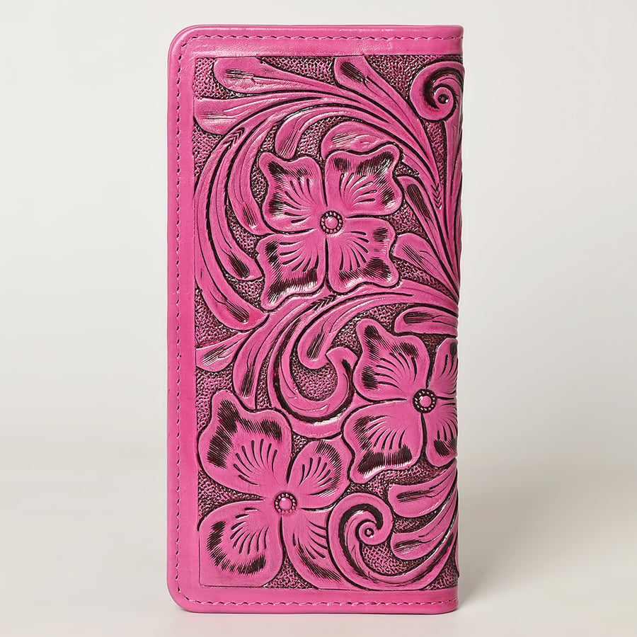American Darling Hand-Tooled Genuine Leather Wallet Handbag – Floral Carved Western Women’s Wallet with Card Slots & Bill Compartments