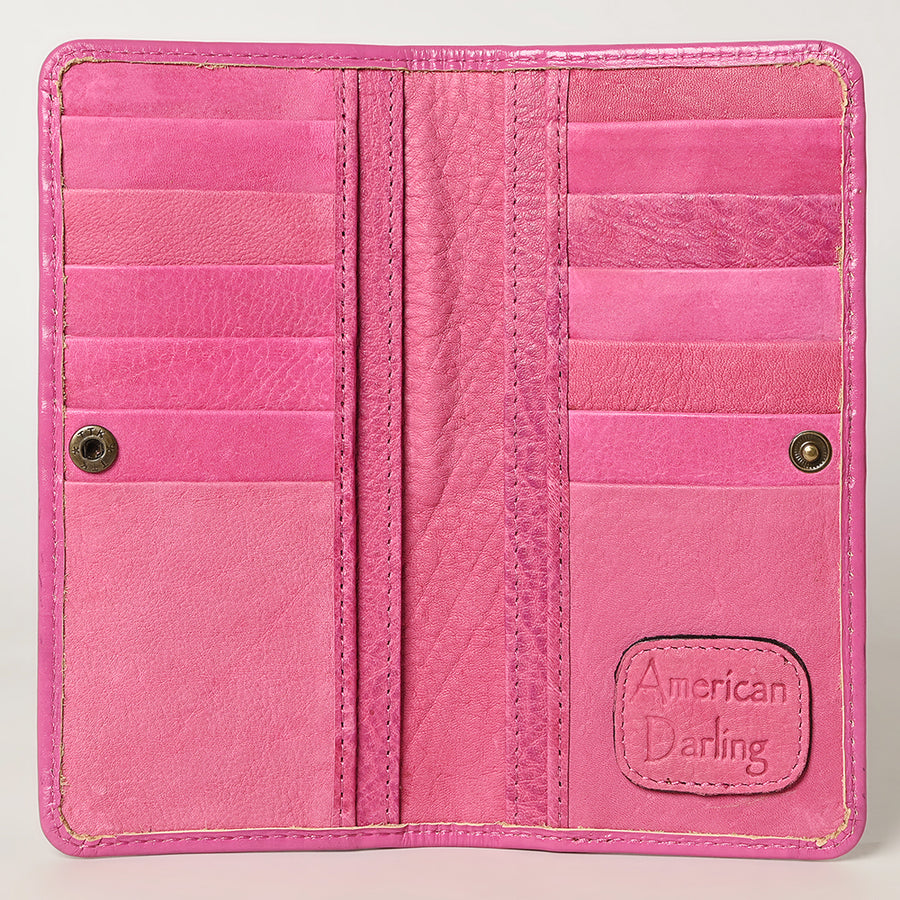 American Darling Hand-Tooled Genuine Leather Wallet Handbag – Floral Carved Western Women’s Wallet with Card Slots & Bill Compartments