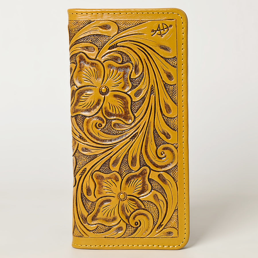 American Darling Hand-Tooled Genuine Leather Wallet Handbag – Floral Carved Western Women’s Wallet with Card Slots & Bill Compartments