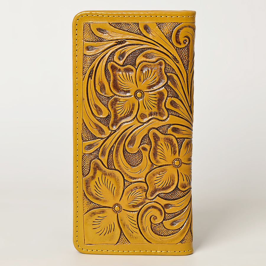 American Darling Hand-Tooled Genuine Leather Wallet Handbag – Floral Carved Western Women’s Wallet with Card Slots & Bill Compartments