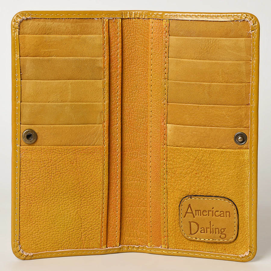 American Darling Hand-Tooled Genuine Leather Wallet Handbag – Floral Carved Western Women’s Wallet with Card Slots & Bill Compartments