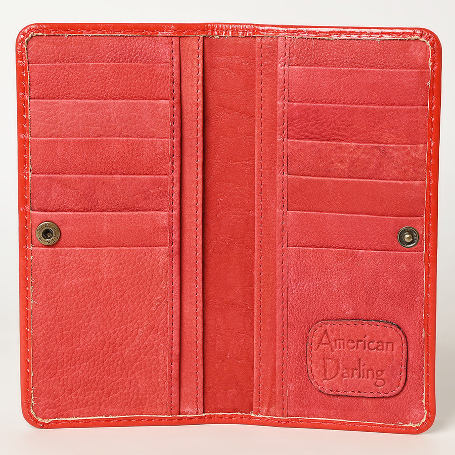 American Darling Hand-Tooled Genuine Leather Wallet Handbag – Floral Carved Western Women’s Wallet with Card Slots & Bill Compartments