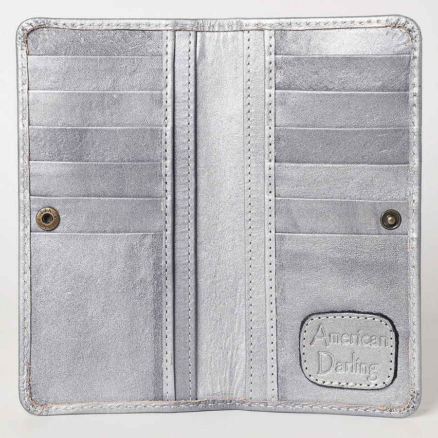American Darling Hand-Tooled Genuine Leather Wallet Handbag – Floral Carved Western Women’s Wallet with Card Slots & Bill Compartments