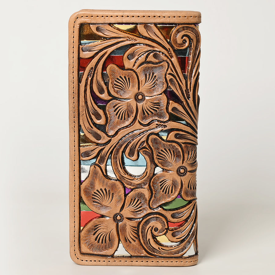 American Darling Hand-Tooled Genuine Leather Wallet Handbag – Floral Carved Western Women’s Wallet with Card Slots & Bill Compartments