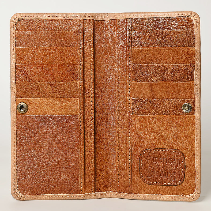American Darling Hand-Tooled Genuine Leather Wallet Handbag – Floral Carved Western Women’s Wallet with Card Slots & Bill Compartments