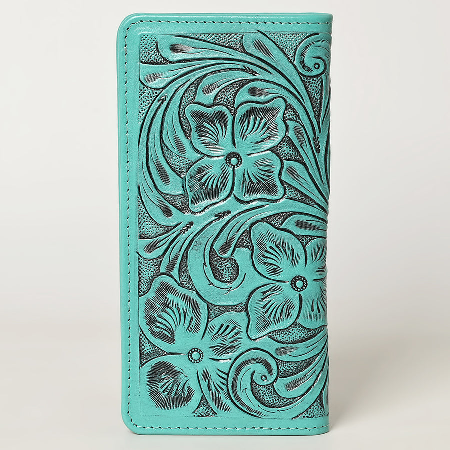 American Darling Hand-Tooled Genuine Leather Wallet Handbag – Floral Carved Western Women’s Wallet with Card Slots & Bill Compartments