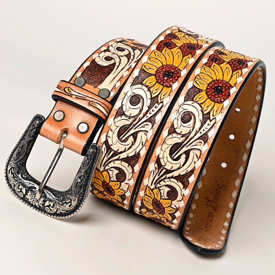 American Darling Beautifully Hand Tooled Brown Genuine Leather Belt Men and Women Western with Removable Buckle