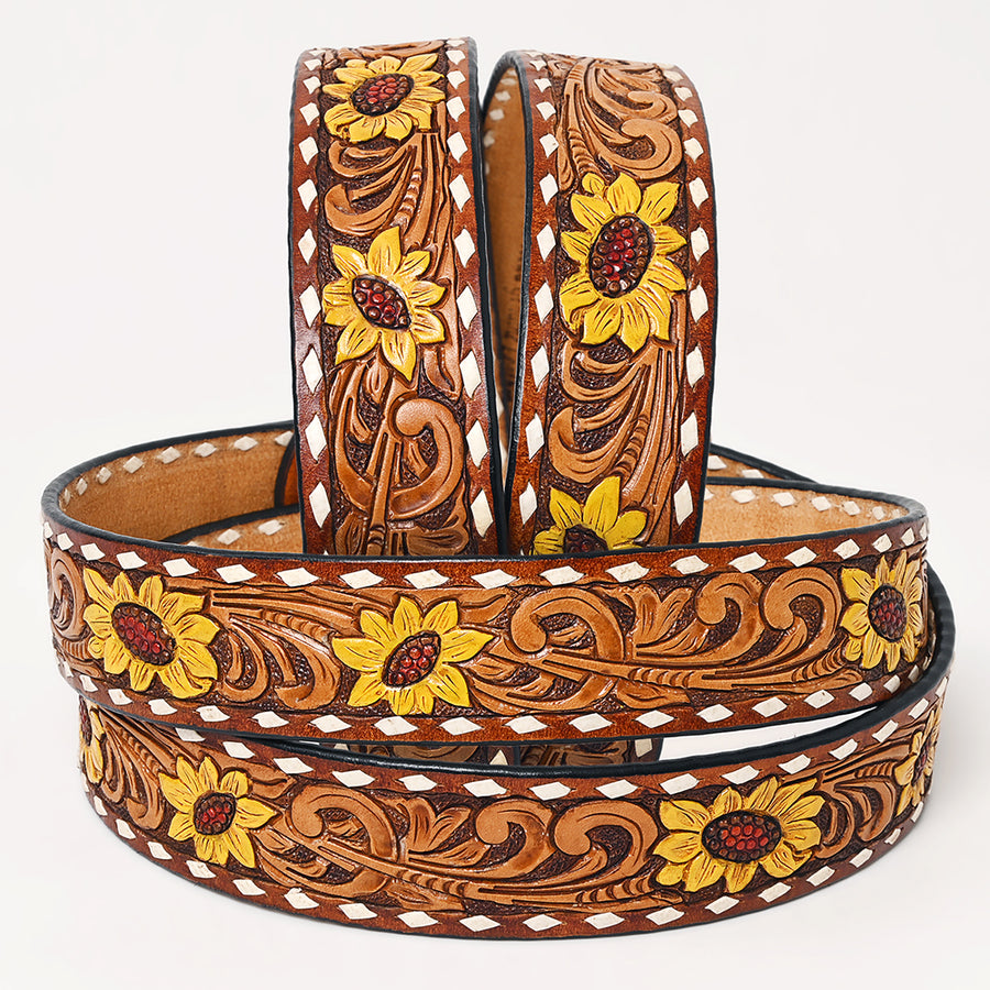 American Darling Beautifully Hand Tooled Brown Genuine Leather Apparel Belt Men and Women