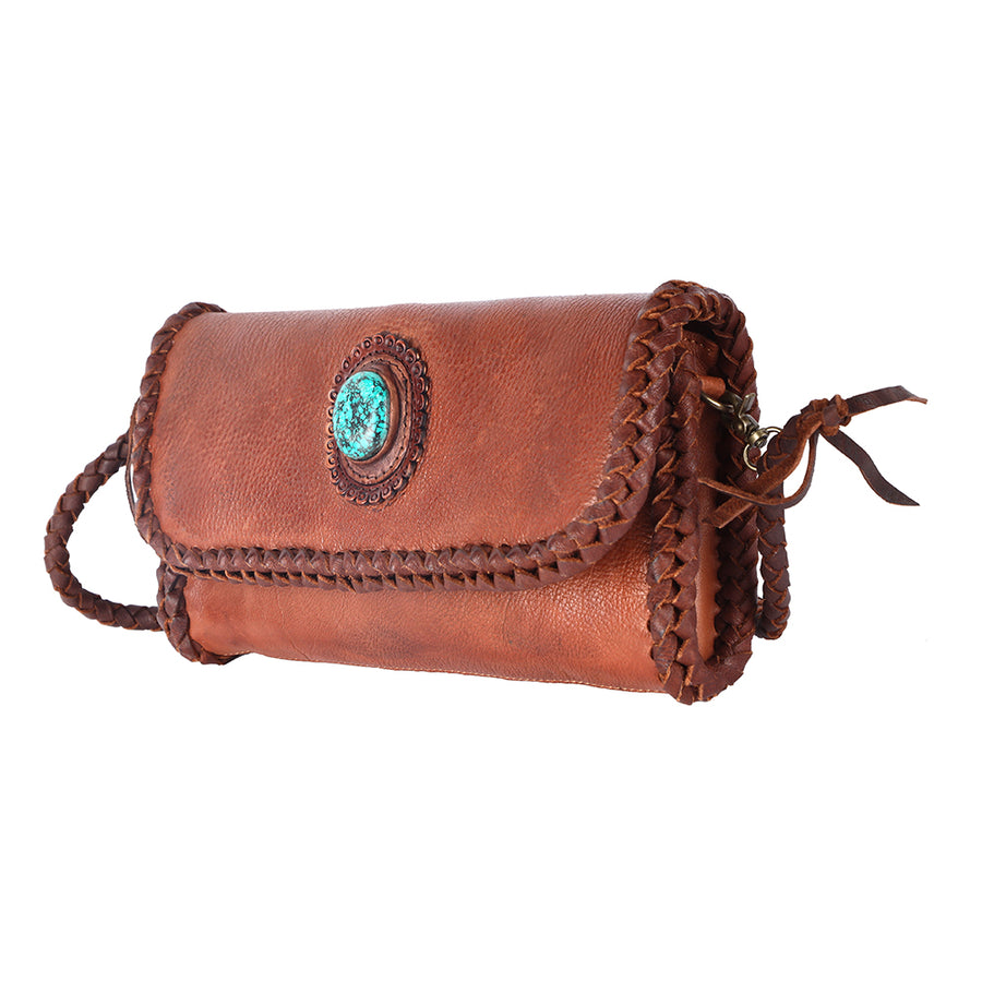 American Darling Wallet Western Genuine Leather Handcrafted Purse with Turquoise Stone and Braided Detail