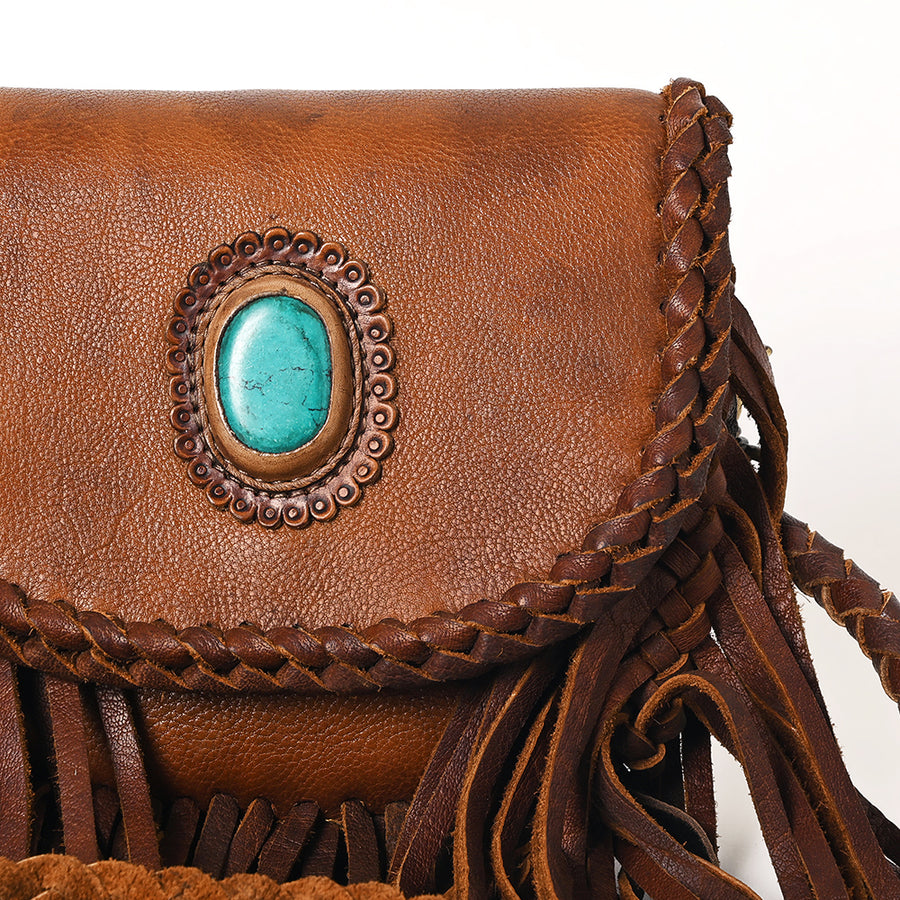 American Darling Cross body Bag Western Genuine Leather Handcrafted Purse with Turquoise Stone and Braided Detail