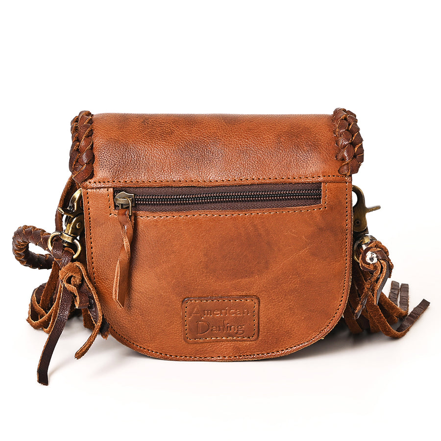 American Darling Cross body Bag Western Genuine Leather Handcrafted Purse with Turquoise Stone and Braided Detail