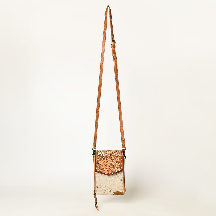 American Darling Cell Phone holder, Genuine Hair-On Cowhide & Full Grain Leather, Western Crossbody Bag, 7in X 4in X 1in