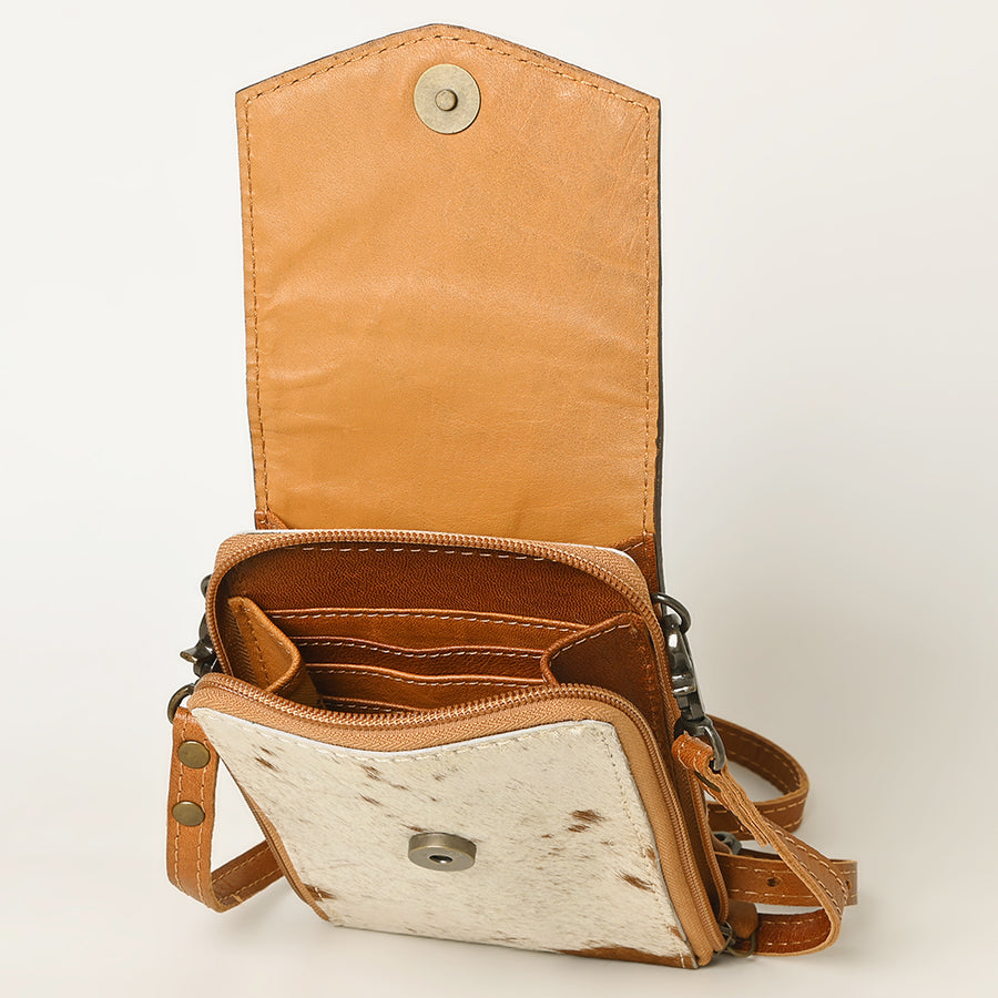 American Darling Cell Phone holder, Genuine Hair-On Cowhide & Full Grain Leather, Western Crossbody Bag, 7in X 4in X 1in