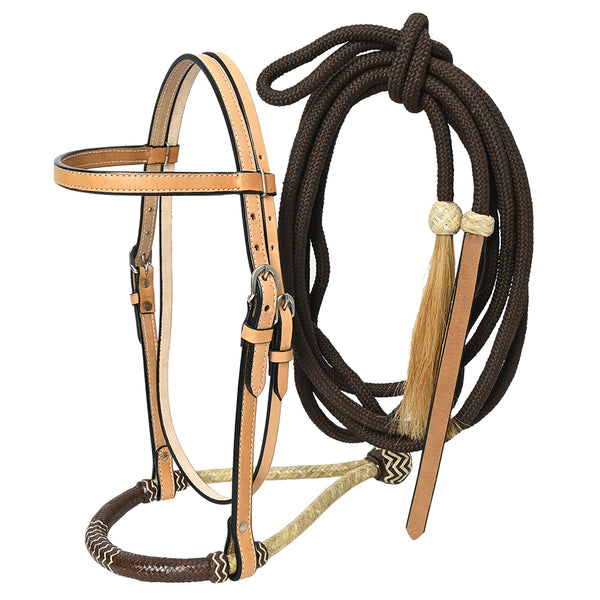 Hilason Western Horse Beautiful Noseband Tack Genuine Leather Reins with Bosal Set - Uhorse