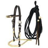 HILASON Western Horse Beautiful Noseband Tack American Leather Rein with Bosal Set | Horse Tack | Horse Bosal with Reins | Horse Reins Western | Horse Bosal