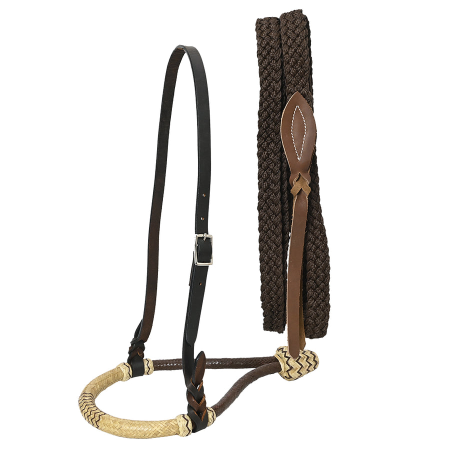 Hilason Western Horse Beautiful Noseband Tack Genuine Leather Reins with Bosal Set - Uhorse